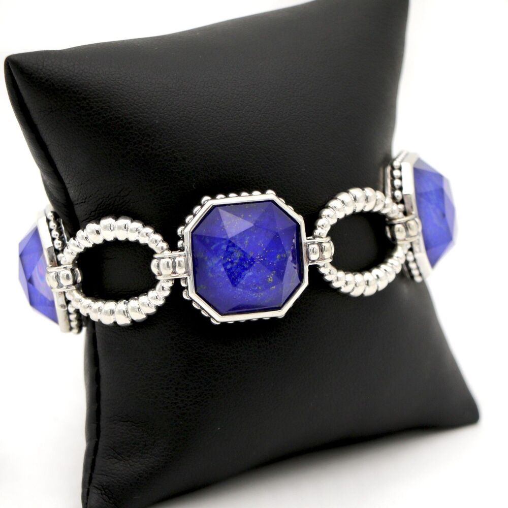 Lagos Silver 925 Lapis Lazuli Doublet Color Rocks Link Bracelet